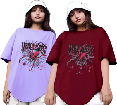 RS FASHION Printed Women Round Neck Purple, Maroon T-Shirt