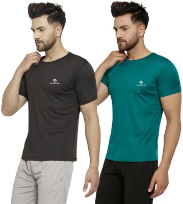 DRIZONE Solid Men Round Neck Black, Dark Green T-Shirt