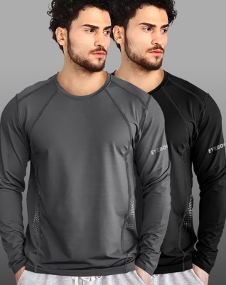 EyeBogler Solid Men Round Neck Grey, Black T-Shirt