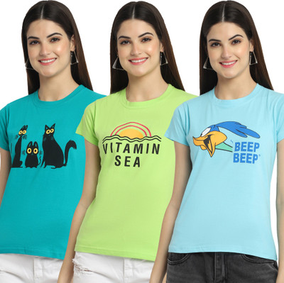 Fabflee Graphic Print Women Round Neck Multicolor T-Shirt