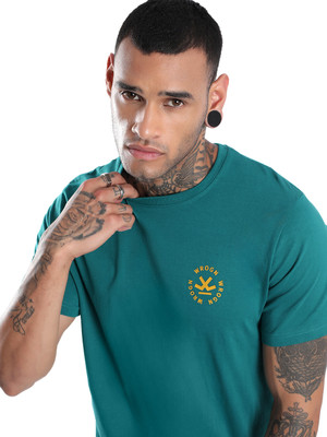 WROGN Solid Men Round Neck Blue T-Shirt