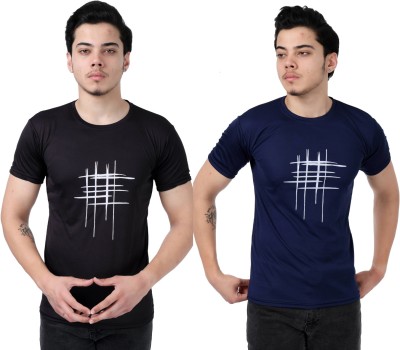 Growing Street Self Design Men Round Neck Navy Blue, Black T-Shirt