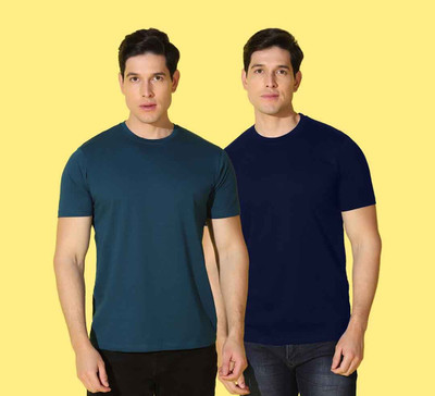 WOOSTRO Solid Men Round Neck Blue, Green T-Shirt