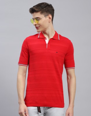 MONTE CARLO Self Design Men Polo Neck Red T-Shirt