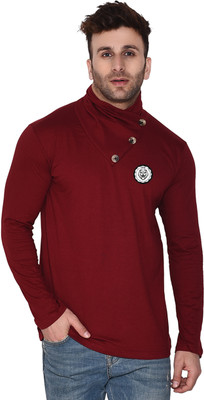 tfurnish Solid Men High Neck Maroon T-Shirt