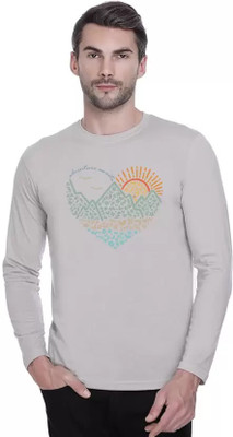 ManGOD Printed, Self Design Men Round Neck Grey T-Shirt