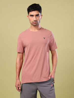 TECHNOSPORT Solid Men Crew Neck Orange T-Shirt