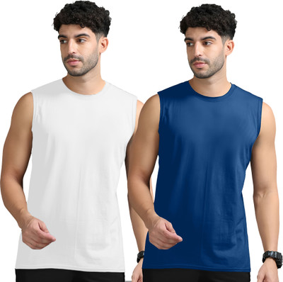 Moordale Solid Men Round Neck White, Dark Blue T-Shirt