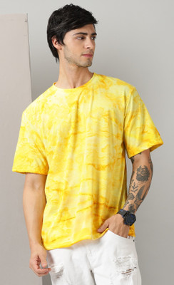 RodZen Printed Men Round Neck Yellow T-Shirt
