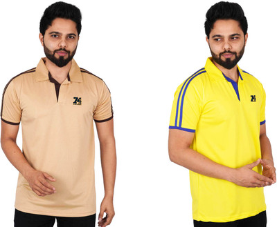 La Milano Solid Men Polo Neck Yellow, Beige T-Shirt