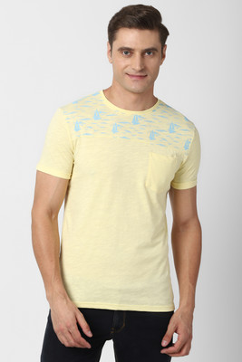 PETER ENGLAND Printed Men Round Neck Yellow T-Shirt