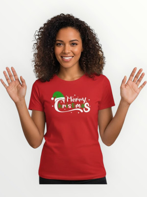 Rainbowteess Printed Women Round Neck Red T-Shirt