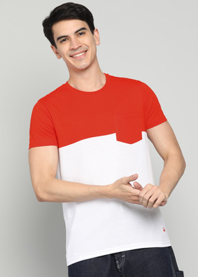 United Colors of Benetton Colorblock Men Round Neck Orange, White T-Shirt