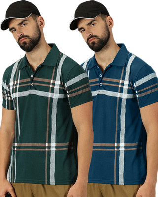 AUSK Checkered Men Polo Neck Green, Dark Green T-Shirt