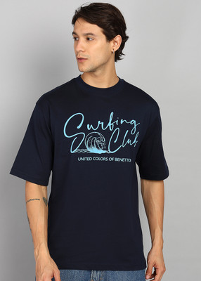 United Colors of Benetton Printed Men Round Neck Dark Blue T-Shirt