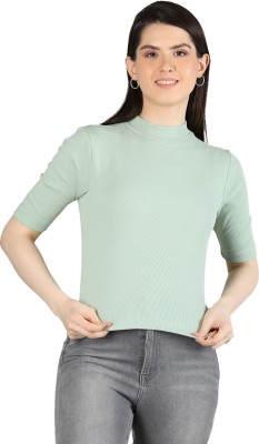 Kepa Self Design Women High Neck Green T-Shirt