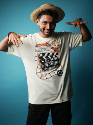 a47 Printed Couple Round Neck White T-Shirt