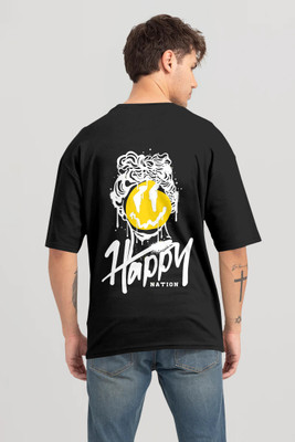 Trend Twist Typography Men Round Neck Black T-Shirt