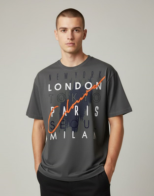 SAND PIPER Printed Men Round Neck Dark Green T-Shirt