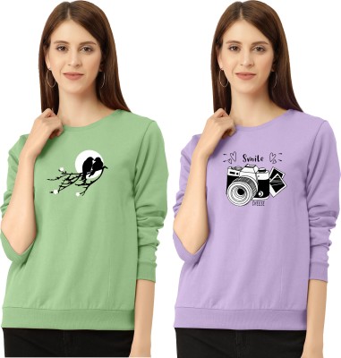 ZentWorld Printed Women Round Neck Light Green, Purple T-Shirt