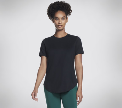 Skechers Solid Women Round Neck Black T-Shirt
