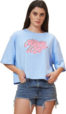 Globus Printed Women Round Neck Blue T-Shirt