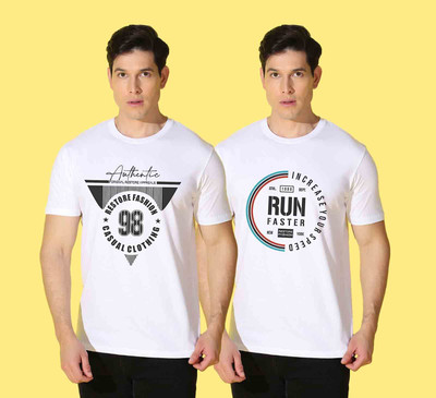 WOOSTRO Printed Men Round Neck Multicolor T-Shirt