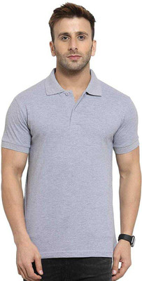 PRINTONLINE Solid Men Polo Neck Grey T-Shirt