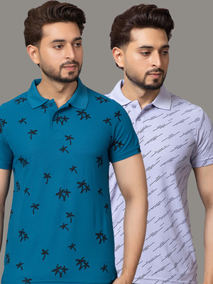 TRIUS Printed Men Polo Neck Light Blue T-Shirt