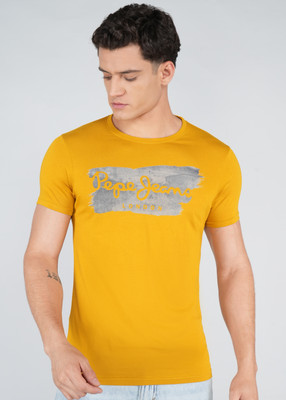 Pepe Jeans Graphic Print Men Round Neck Yellow T-Shirt