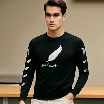 FAOES Printed Men Round Neck Black T-Shirt