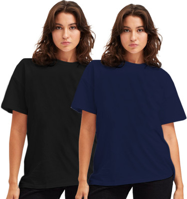 Peach Blossom Solid Women Round Neck Grey T-Shirt