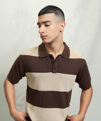 HIGHLANDER Colorblock Men Polo Neck Brown T-Shirt
