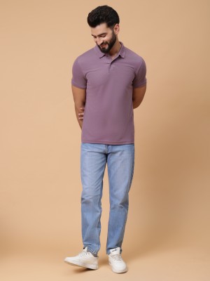 METRONAUT Solid Men Polo Neck Purple T-Shirt