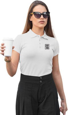 Fighterhero Printed Women Polo Neck White T-Shirt