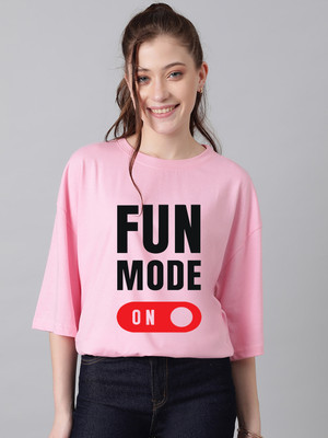 KOTTY Printed Women Round Neck Pink T-Shirt