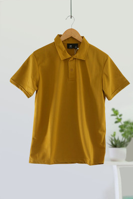 VITON Solid Men Polo Neck Yellow T-Shirt