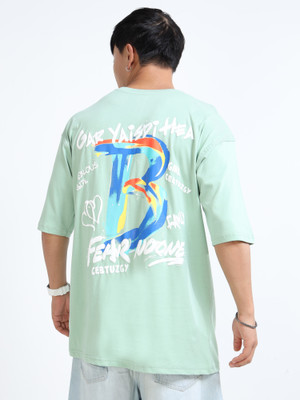 Quco Graphic Print Men Round Neck Light Green T-Shirt