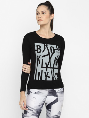 Ap'pulse Printed Women Round Neck Black T-Shirt