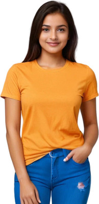 afap Solid Women Round Neck Orange T-Shirt