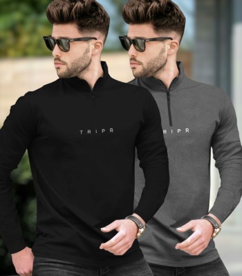 TRIPR Solid Men Henley Neck Multicolor T-Shirt