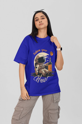 Stylewill Graphic Print Women Round Neck Blue T-Shirt