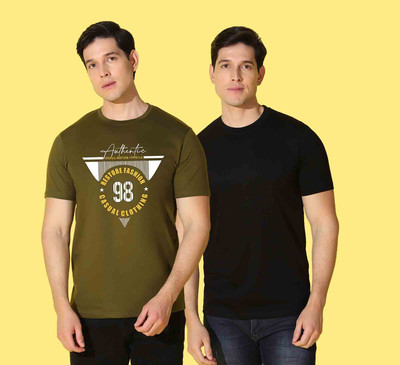 WOOSTRO Printed Men Round Neck Green, Black T-Shirt