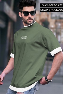 TRIPR Printed, Typography Men Round Neck Dark Green, White T-Shirt