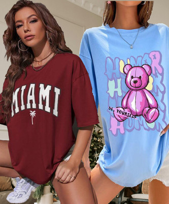 SILVANUS Printed Women Round Neck Multicolor T-Shirt