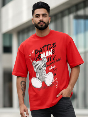 JUST ROAR Printed Men Round Neck Red T-Shirt