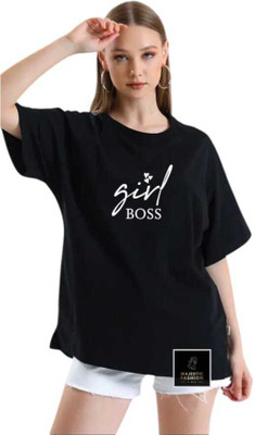 HouseOfCommon Printed Women Round Neck Black T-Shirt