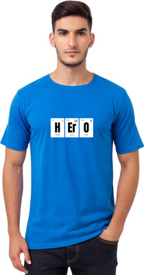 V7 VASTRAA Typography Men Round Neck Blue T-Shirt