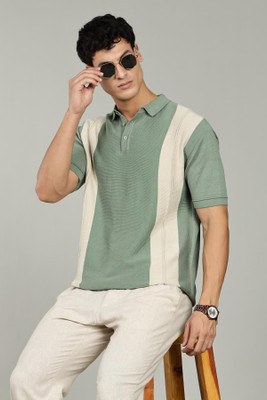 Color Hunt Colorblock Men Polo Neck Green T-Shirt