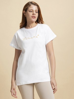 BEWAKOOF Printed Women Round Neck White T-Shirt